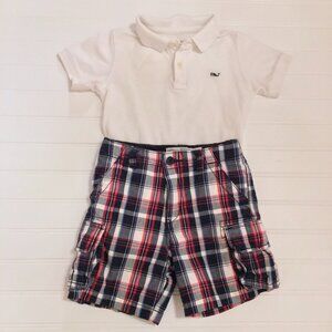 Vineyard Vines White Polo Shirt & Plaid Shorts Outfit Boys 2T